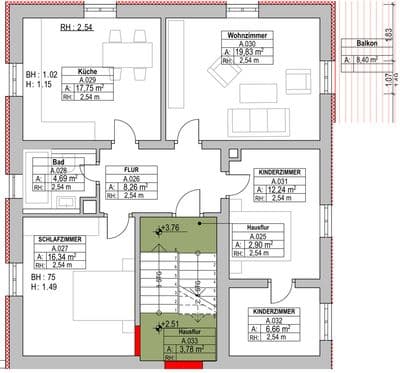 Grundriss Haus A, WE04, 1.OG, Eigentumswohnungen Borsdorf