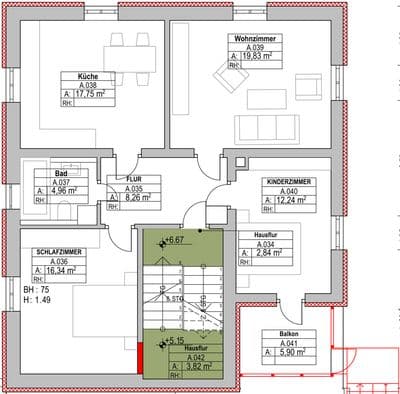 Grundriss Haus A, WE05, 1.OG, Eigentumswohnungen Borsdorf