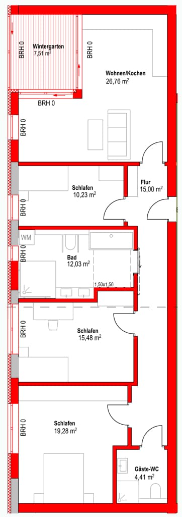 Grundriss Haus B, WE07, EG, Eigentumswohnungen Borsdorf