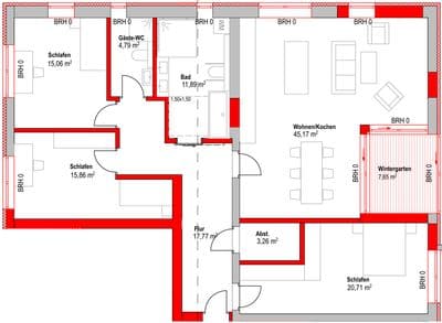 Grundriss Haus B, WE06, EG, Eigentumswohnungen Borsdorf