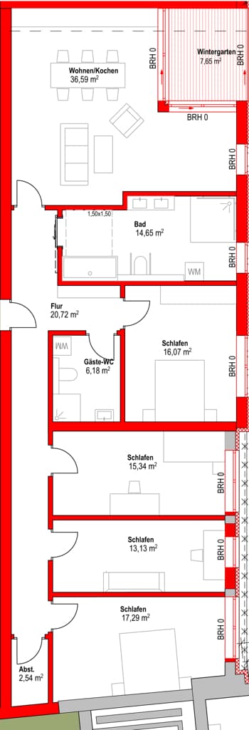 Grundriss Haus B, WE12, 1.OG, Eigentumswohnungen Borsdorf