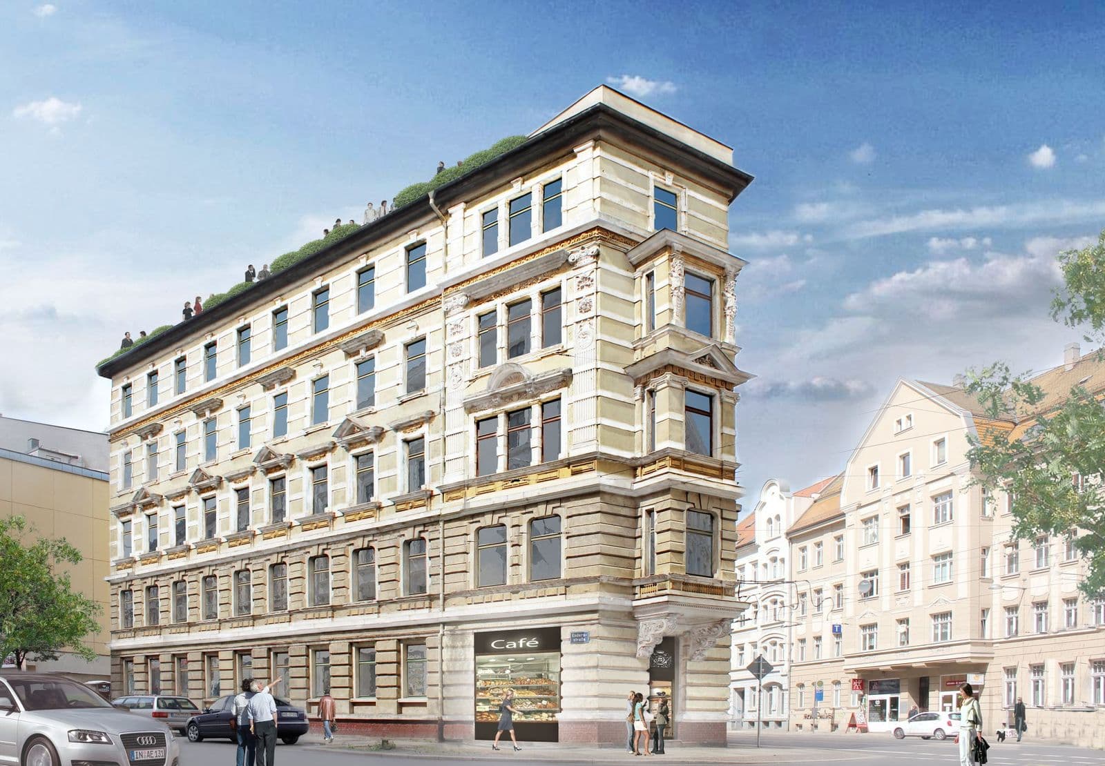 Fünfgeschossiges Gründerzeithaus mit Sandsteinfassade, Lützner Straße in Leipzig-Altlindenau