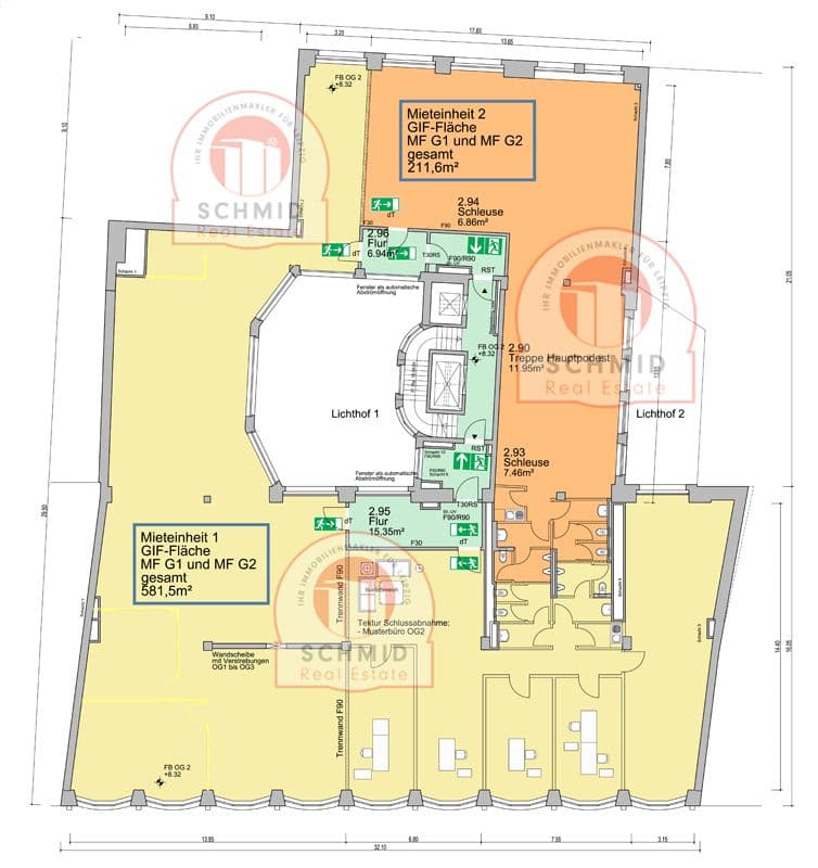 Lageplan Gewerbeimmobilie mit zwei Mieteinheiten, Lichthöfen und Treppenhäusern, Nikolaistraße in Leipzig